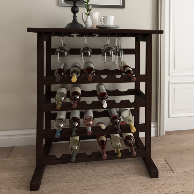 Andover Mills™ Newhall 24 Bottle Floor Wine Bottle & Glass Rack in Dark